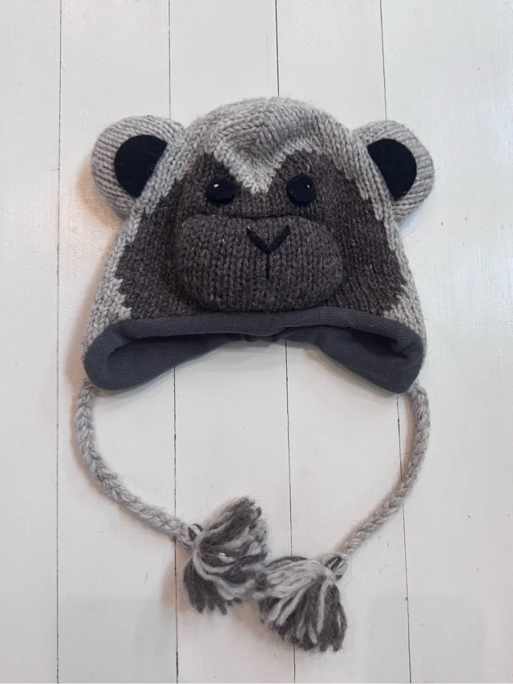 Grey Monkey Earflap Beanie Hat